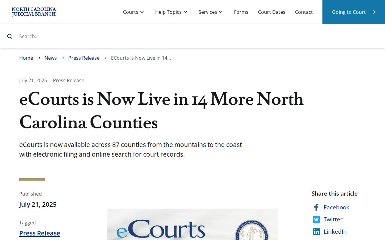 Wilkes County case search eCourts launch announcement