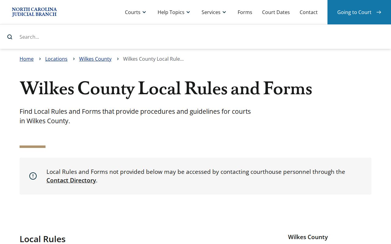 Wilkes County civil docket research image from the Wilkes local rules and forms page