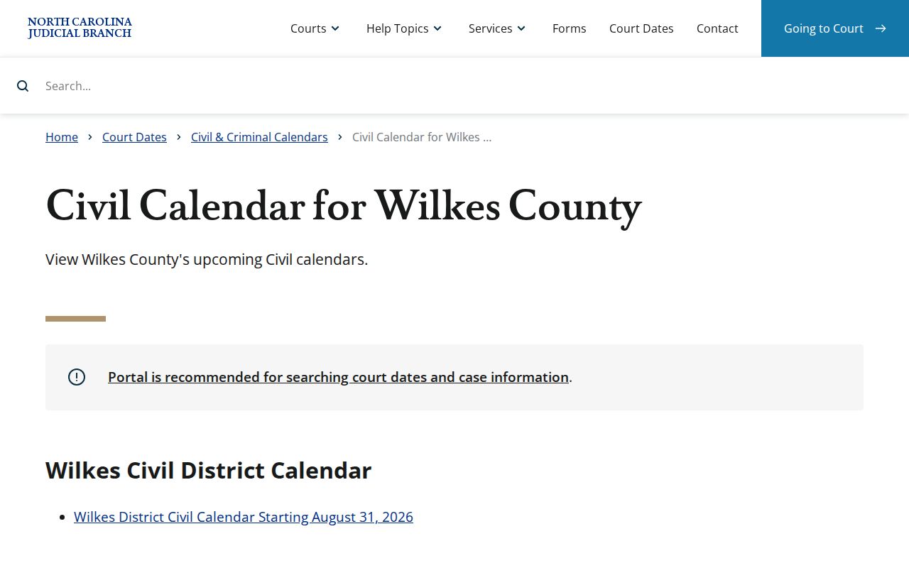 Wilkes County civil court calendar official endpoint