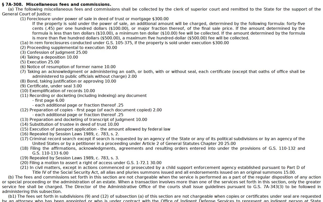Wilkes court records clerk copy and certificate fees