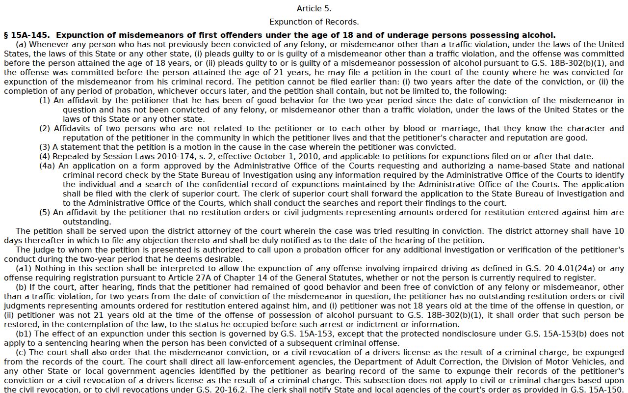 Wilkes County court docket access limits and expunction statute source