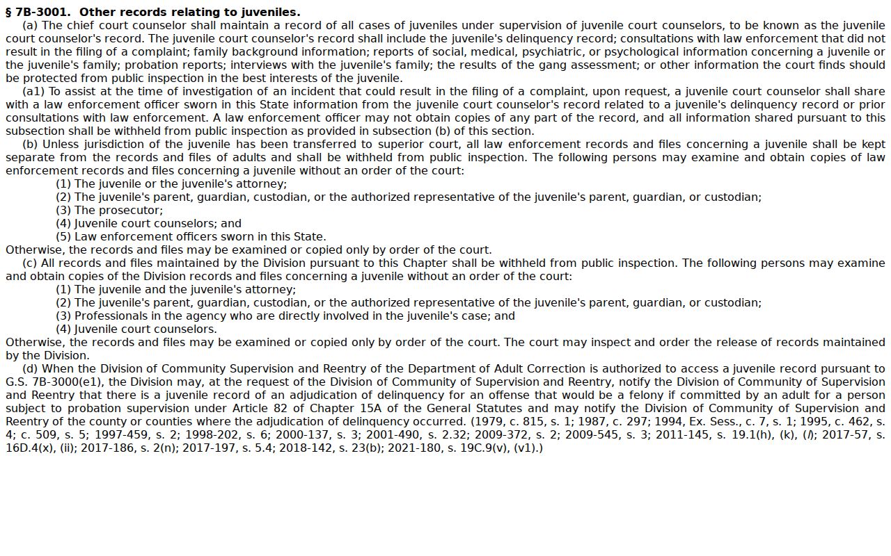 Wilkes County court docket public access and juvenile record confidentiality rule