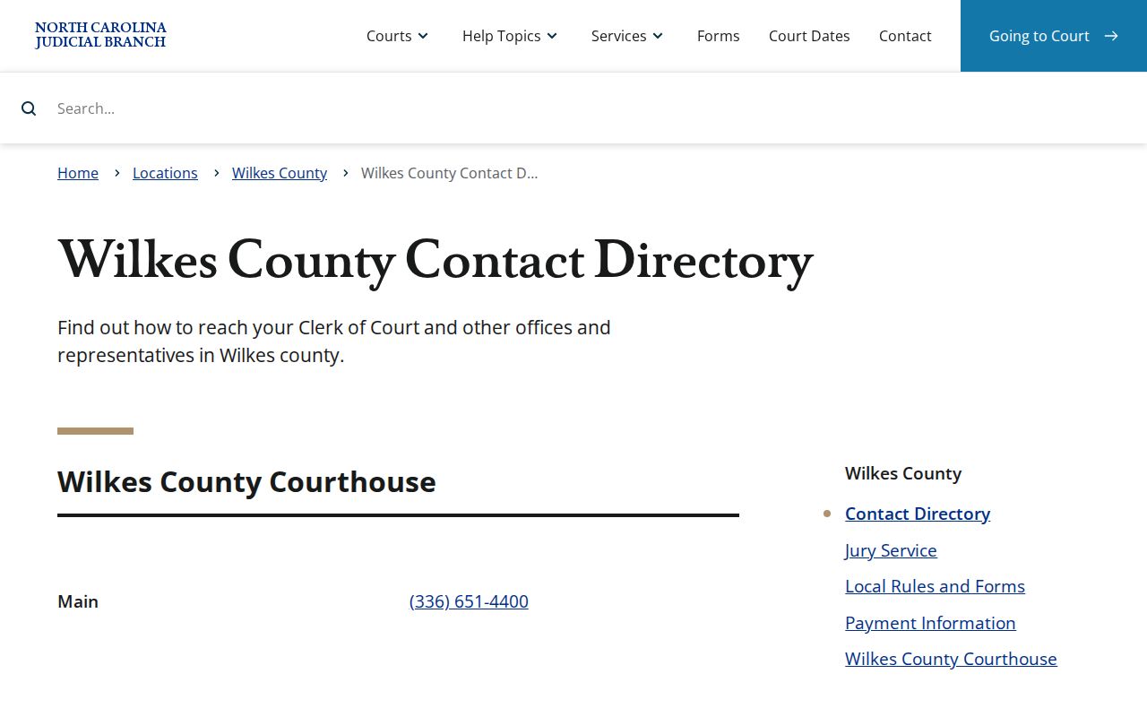 Wilkes County court docket clerk contact directory