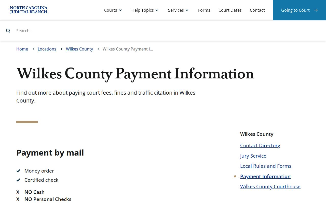 Wilkes traffic court records payment options