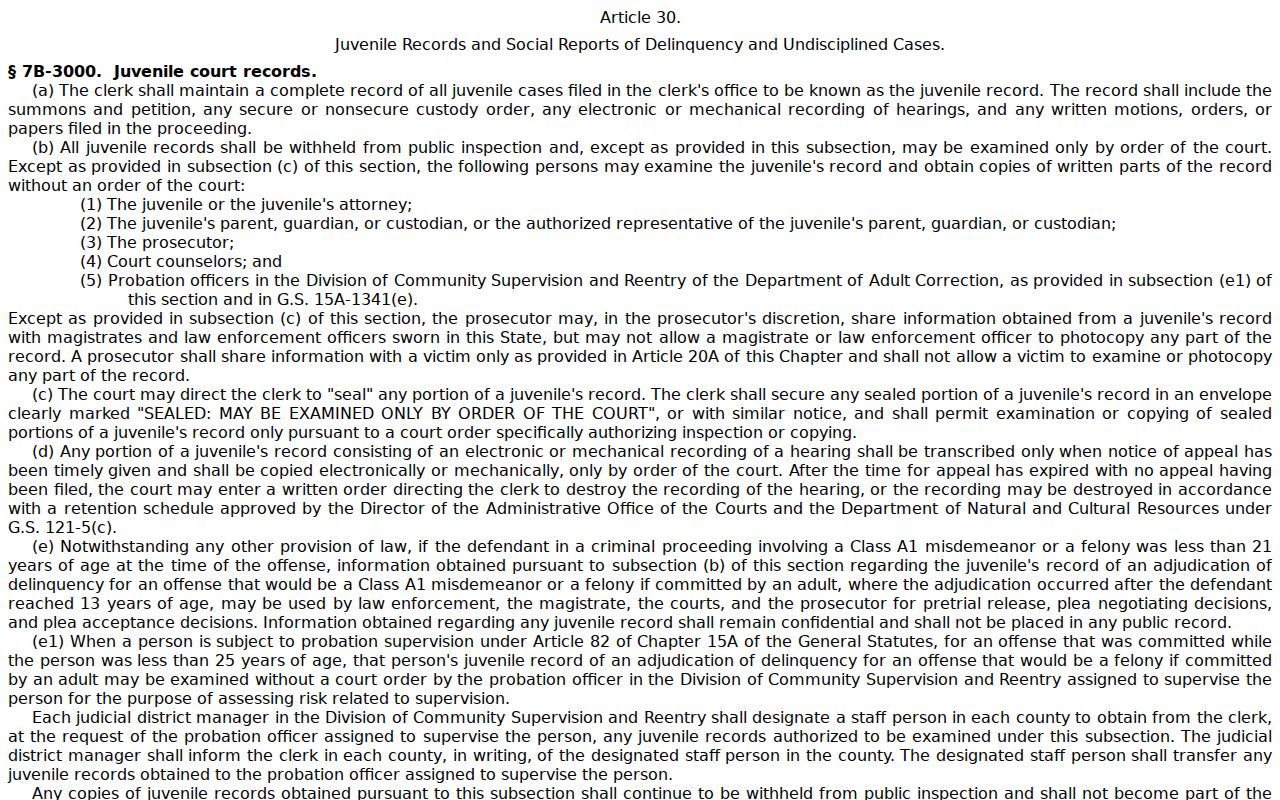 Wilkesboro court docket juvenile record access limitation